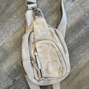 Free People Suede Beige Crossbody Sling Bag